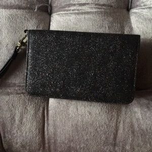 Betsey Johnson black glitter wristlet